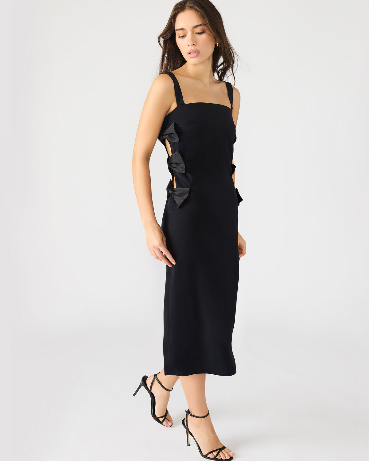 Steve Madden RENE Black Form-Fitting Bow Women's Midi Dress