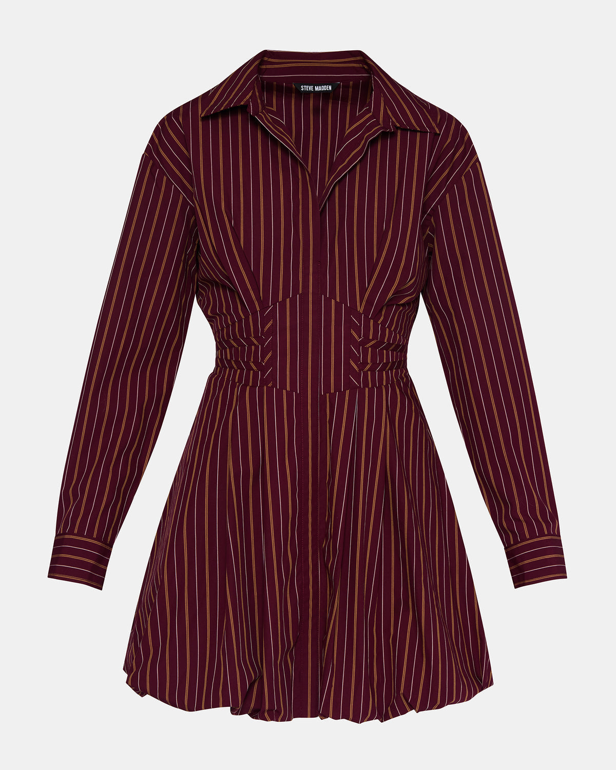 Steve Madden ARIELLE Wine Long-Sleeved Button-Up Bubble Women's Dress
