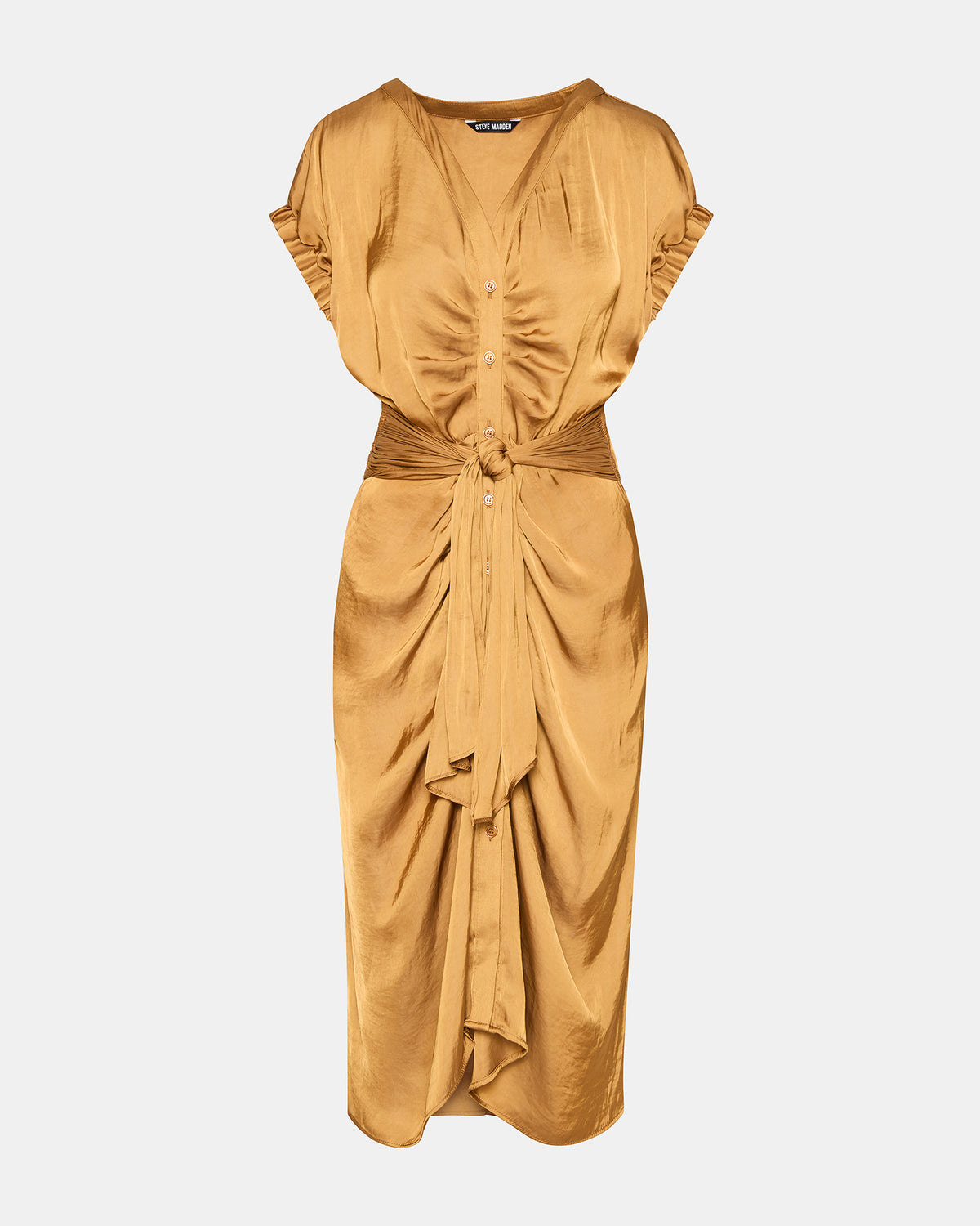 Steve Madden BRUNO Caramel Women's Button-Up Short-Sleeved Midi Dress