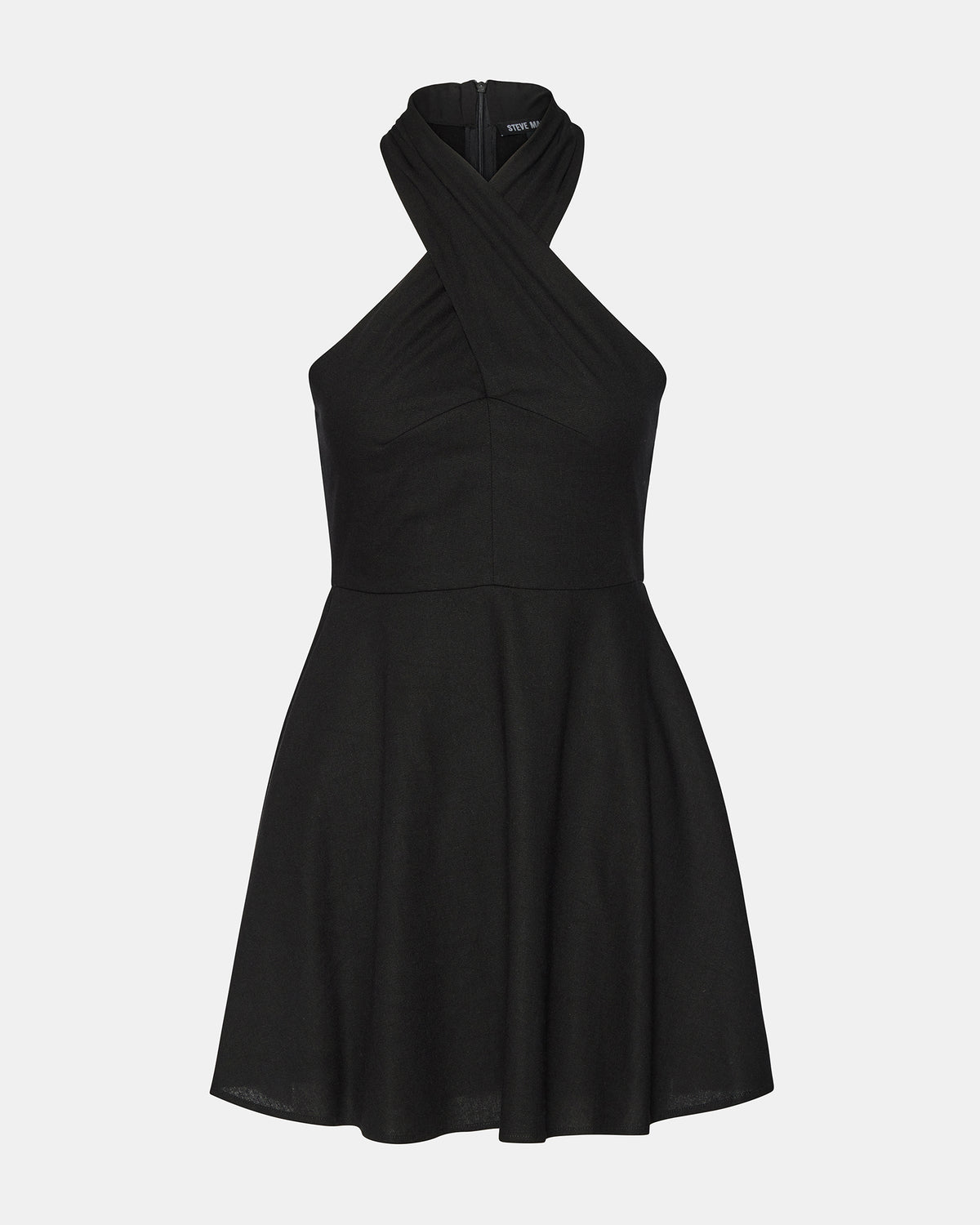 Steve Madden KOSTA Black Women's Mini Halter Cross-Neck Dress