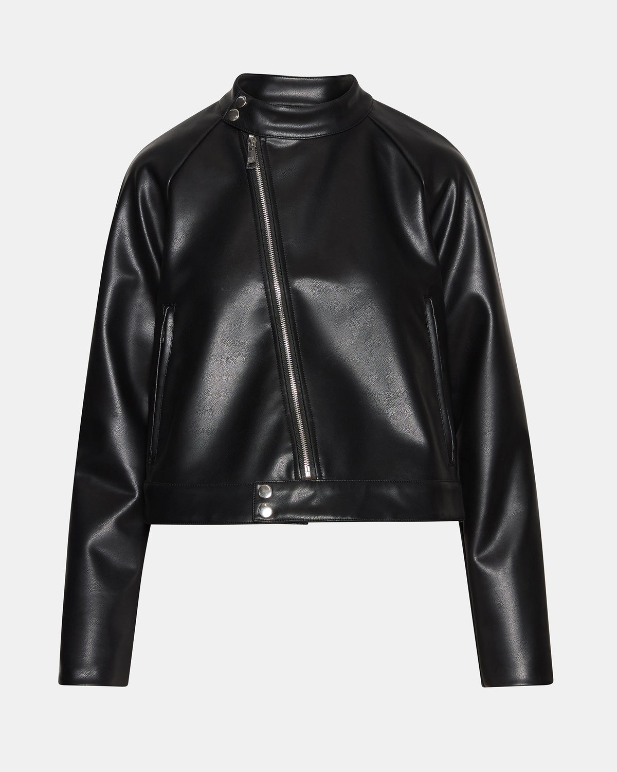 Steve Madden JETT Black Long-Sleeved Faux Leather Zip-Up Women's Jacket