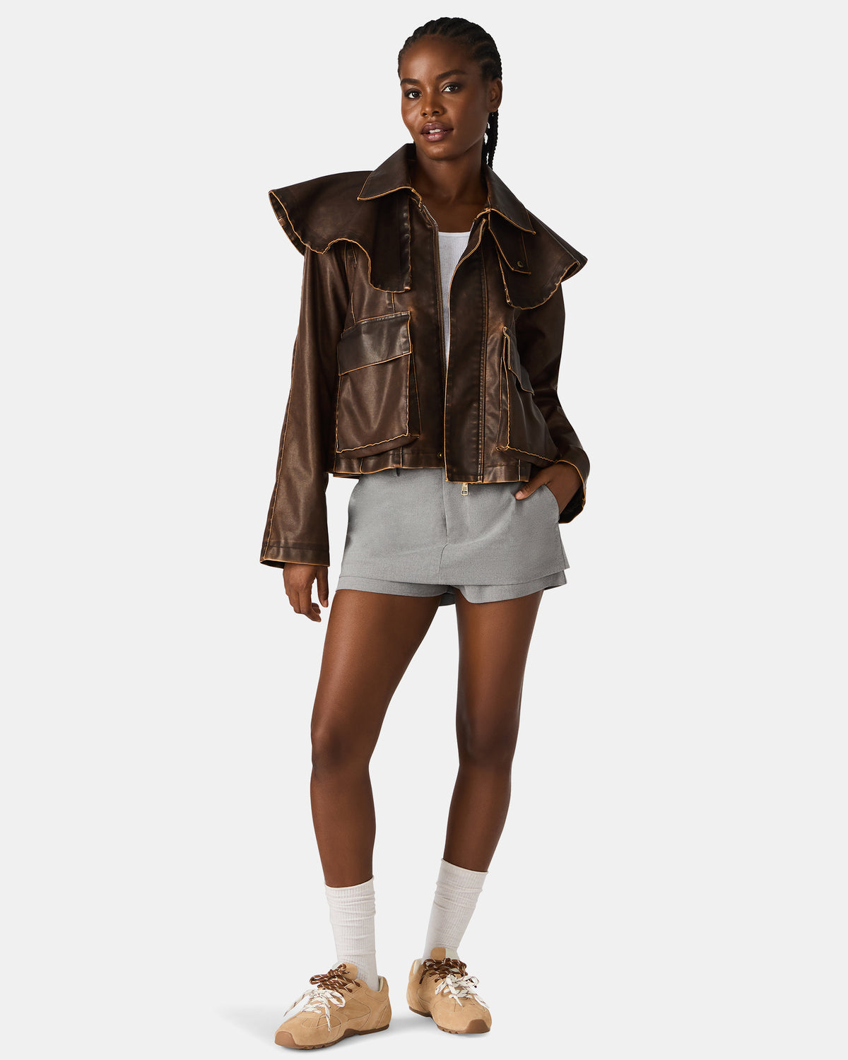 Steve Madden VARVARA Chocolate Long-Sleevd Faux Leather Women's Jacket