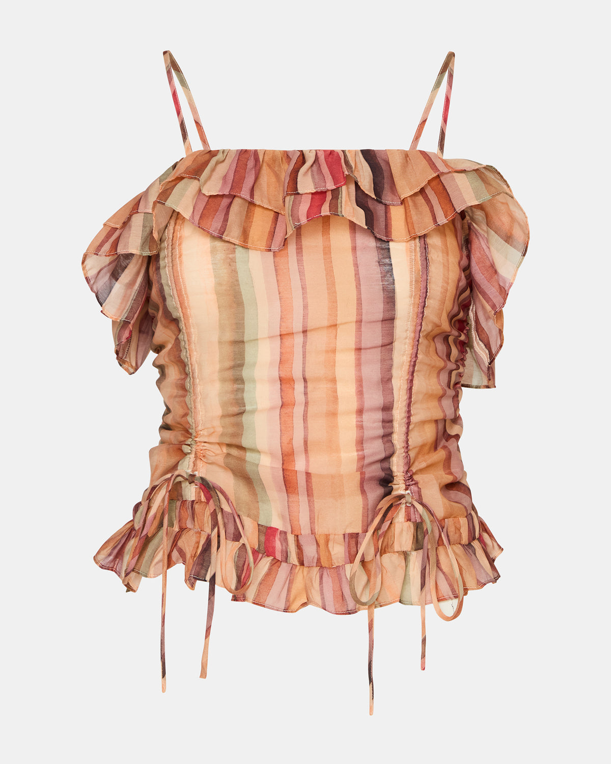 Steve Madden SHILLOH Stripe Multi Sleeveless Ruffle Women's Top