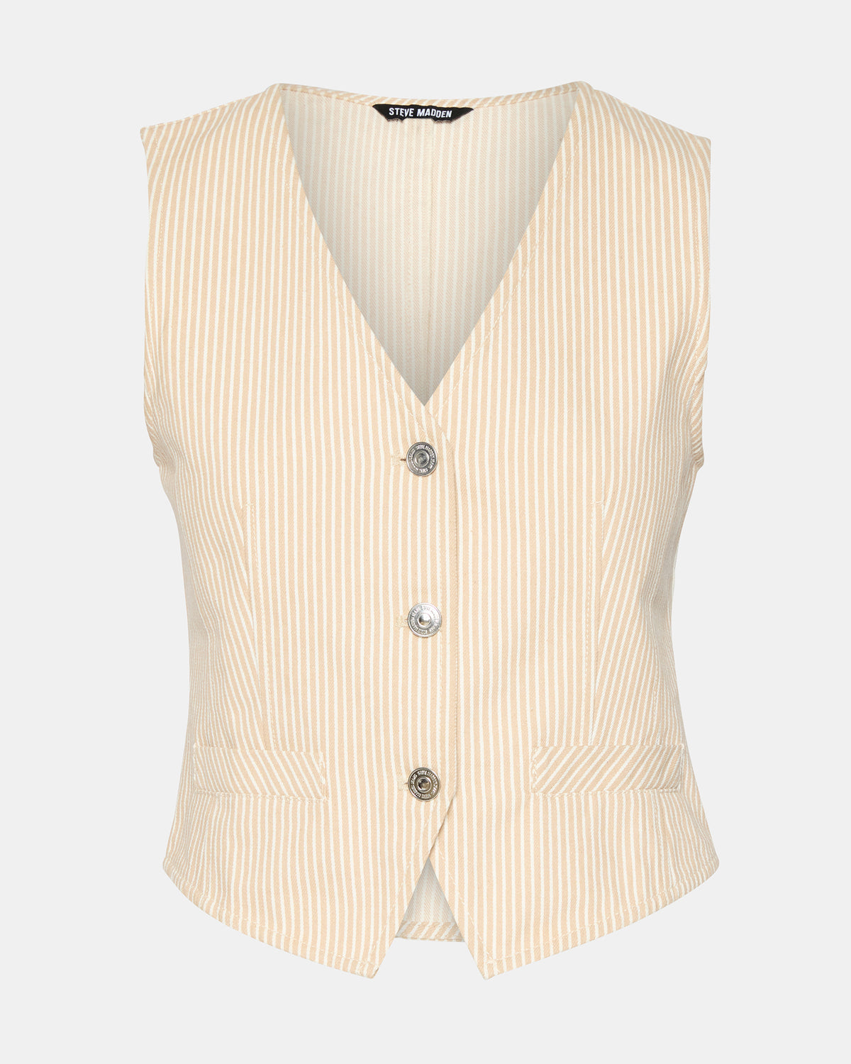 Steve Madden SELENE Khaki Women's Button-Up Sleeveless Fabric Vest Top