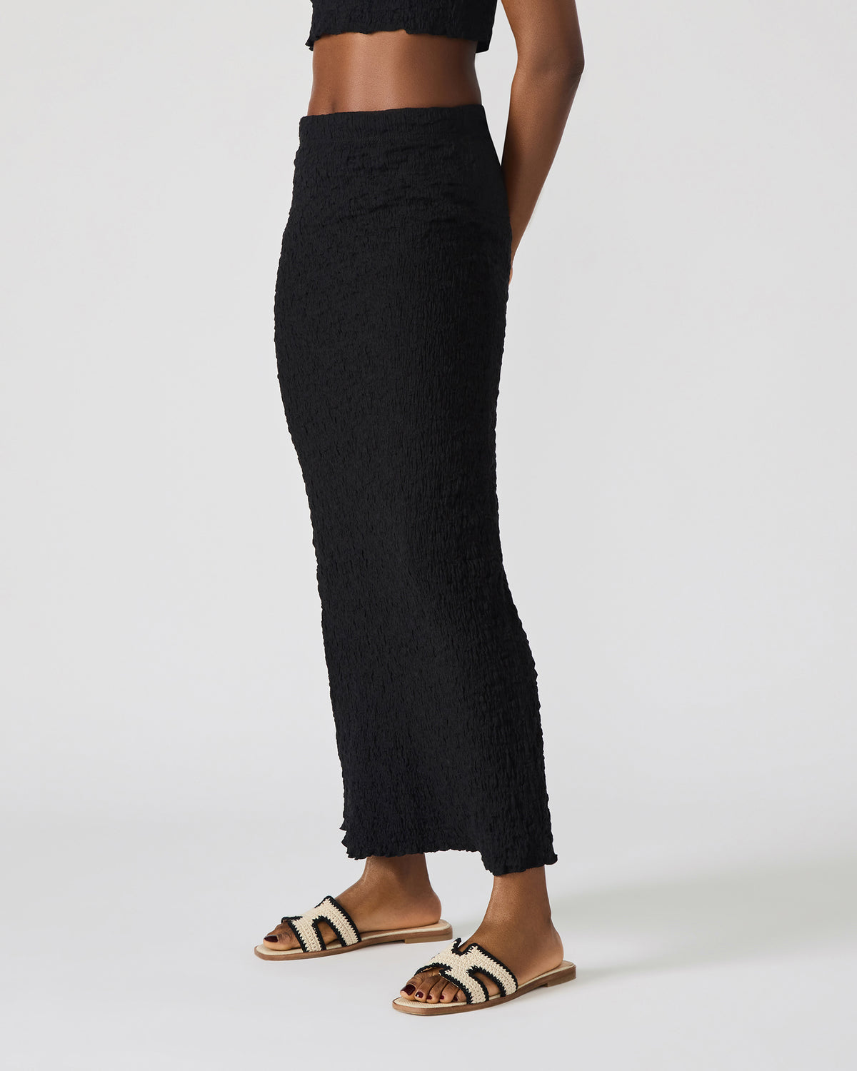 Steve Madden SEASIDE Maxi Skirt Set Black Women's Textured Matching Set