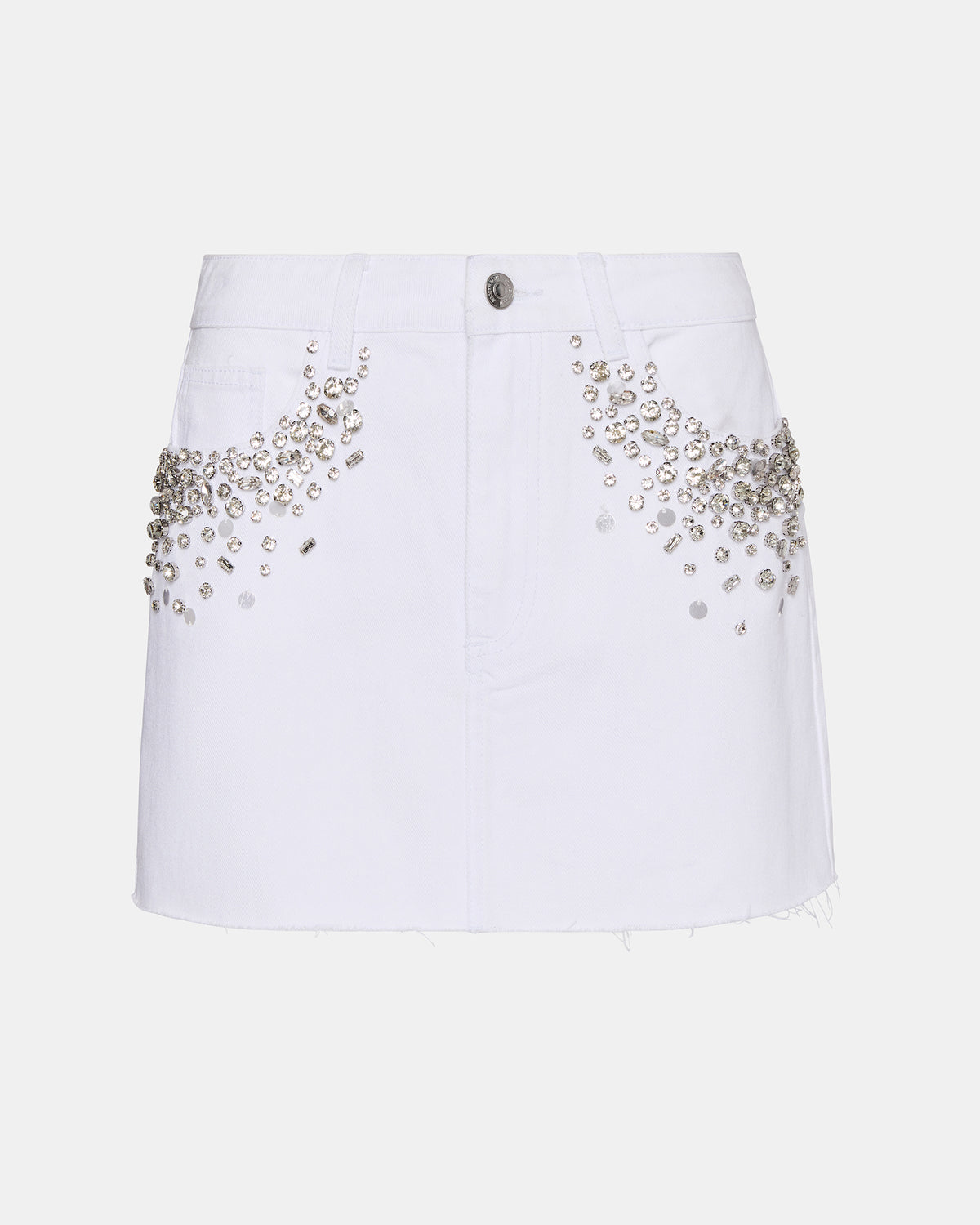 Steve Madden ERAS Denim White Rhinestone Embellished Mini Women's Skirt