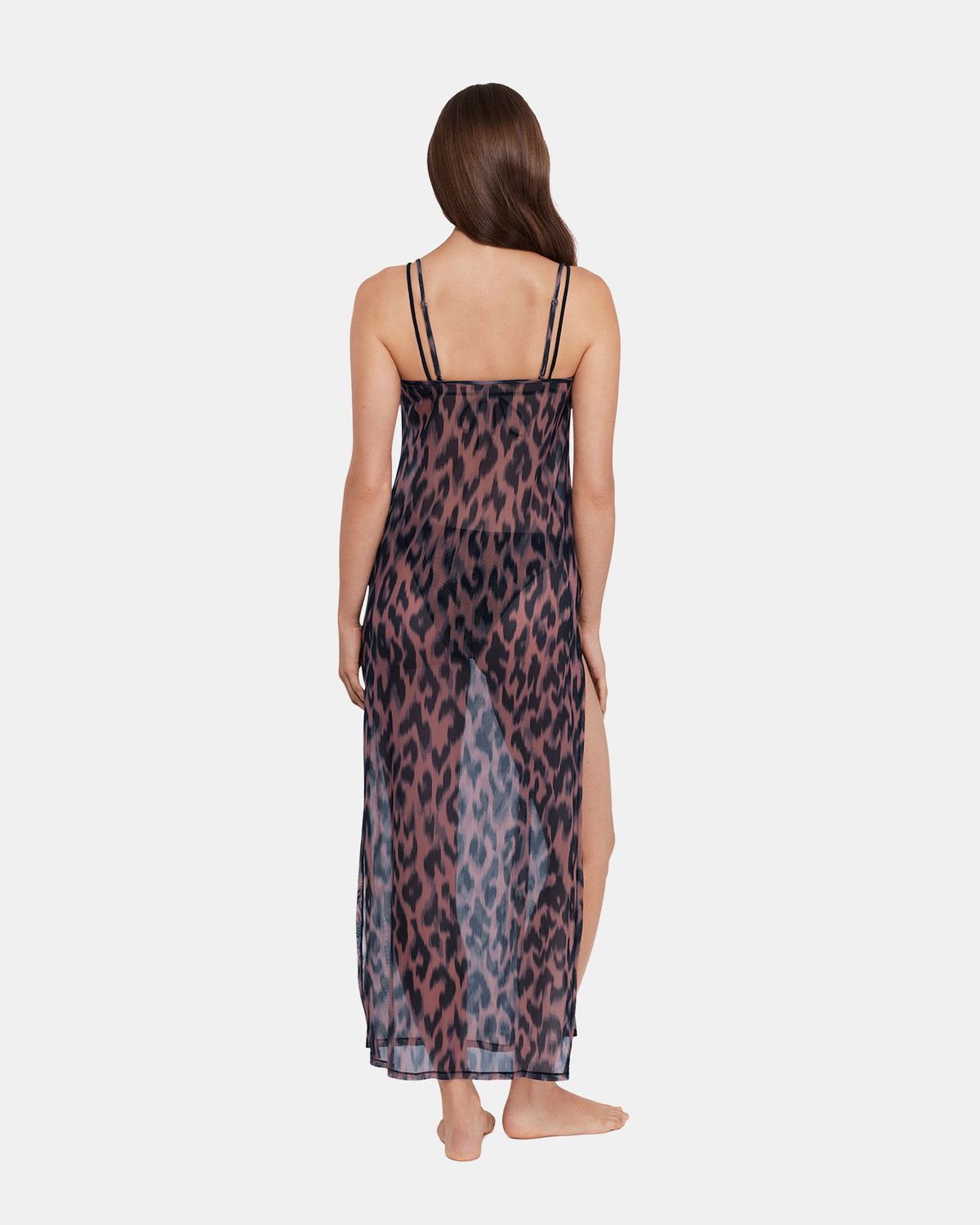 Steve Madden STATIC LEOPARD BIKINI COVER-UP Natural Flowy Mesh Women's Swim Cover-Up