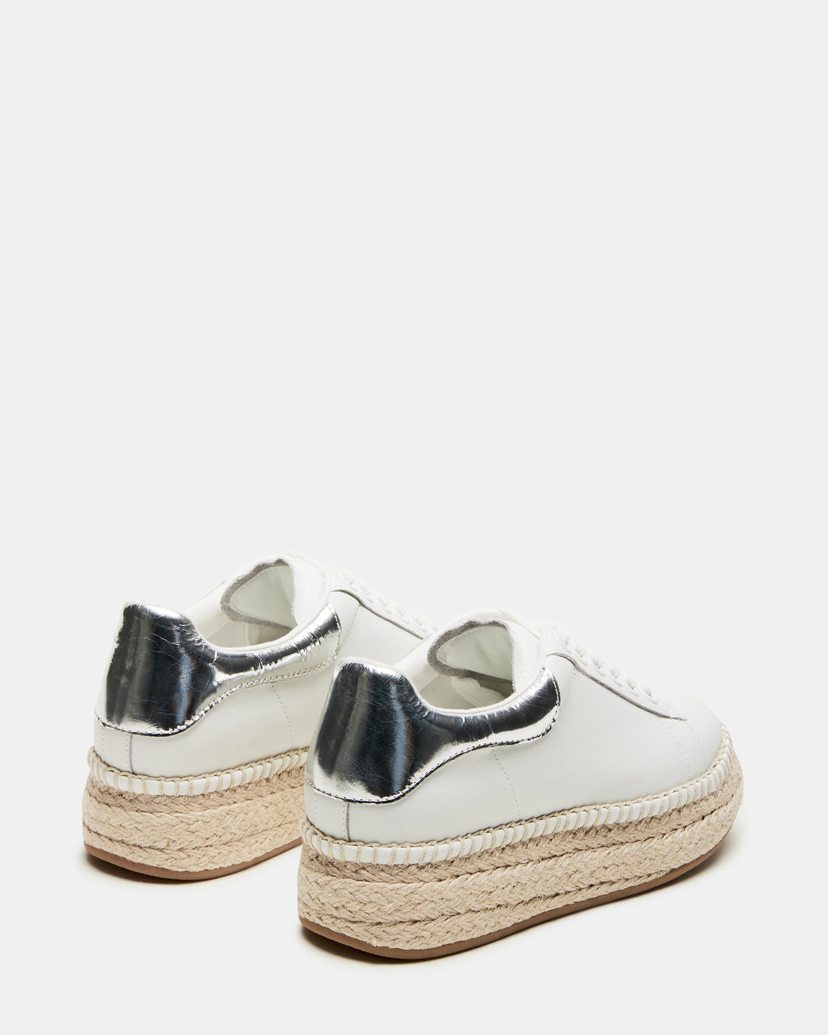 Steve Madden GLANCE White/Silver Espadrille Platform Casual | Women's Sneakers