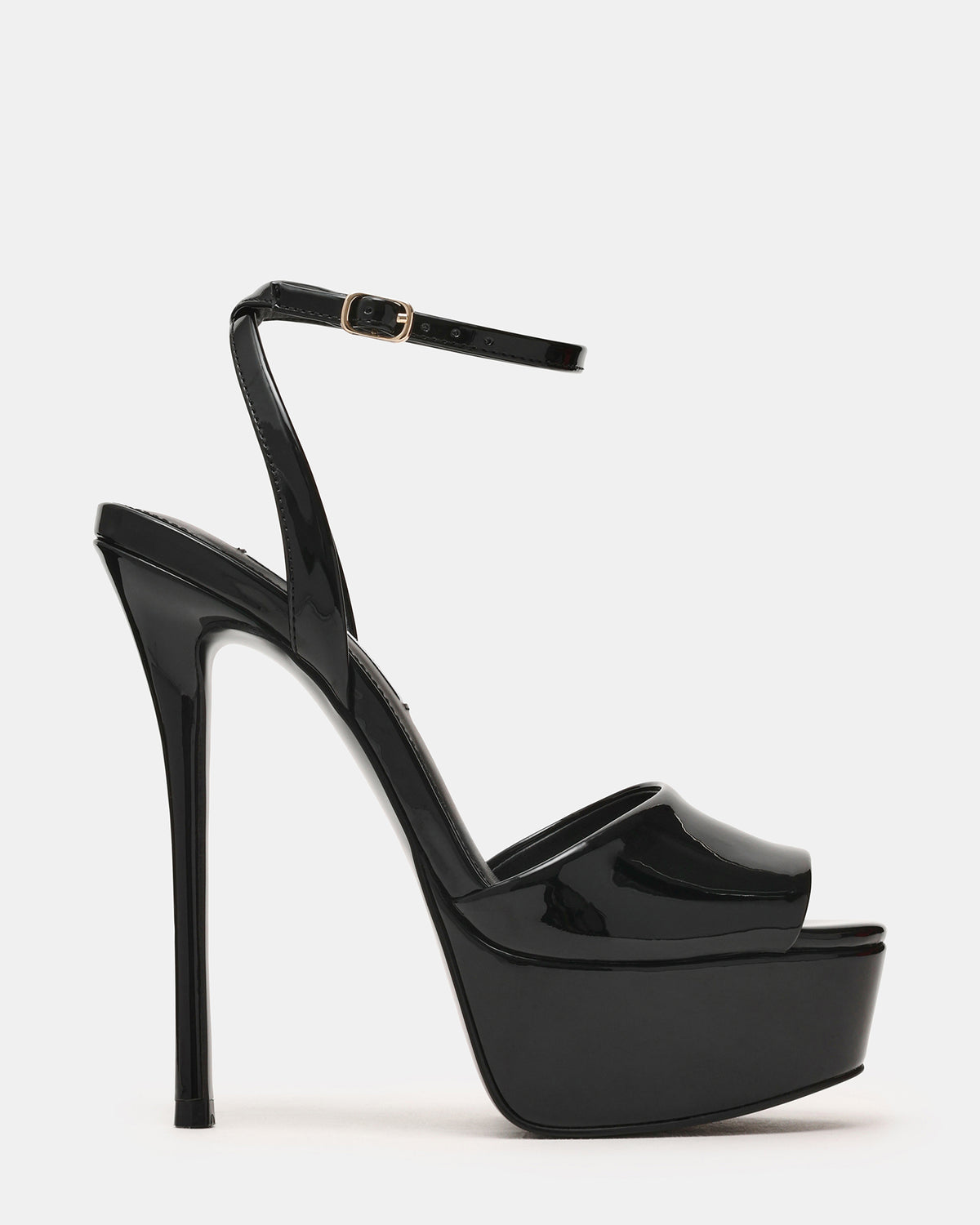 Steve Madden JEZZICA Black Patent Platform Stiletto Ankle Strap Women's Heel