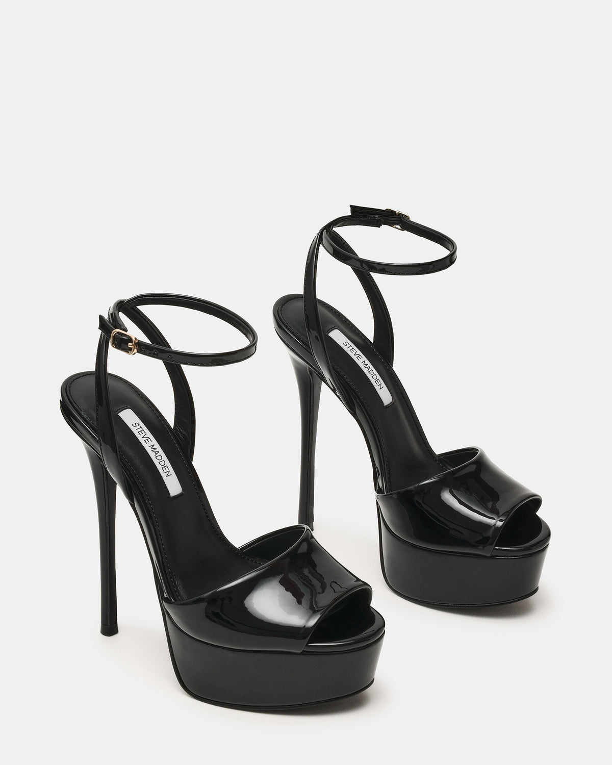 Steve Madden JEZZICA Black Patent Platform Stiletto Ankle Strap Women's Heel