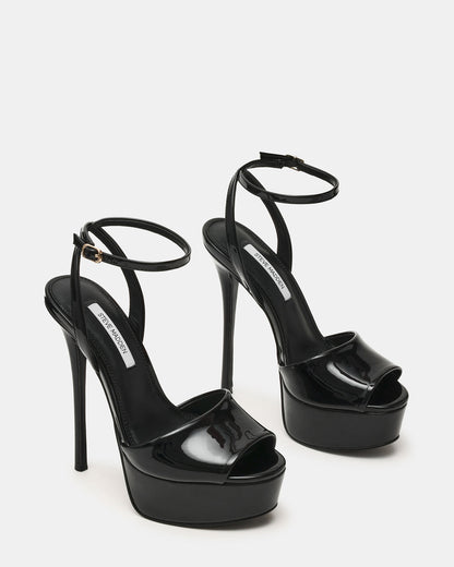 Steve Madden JEZZICA Black Patent Platform Stiletto Ankle Strap Women's Heel