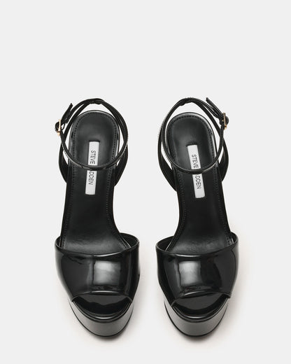 Steve Madden JEZZICA Black Patent Platform Stiletto Ankle Strap Women's Heel