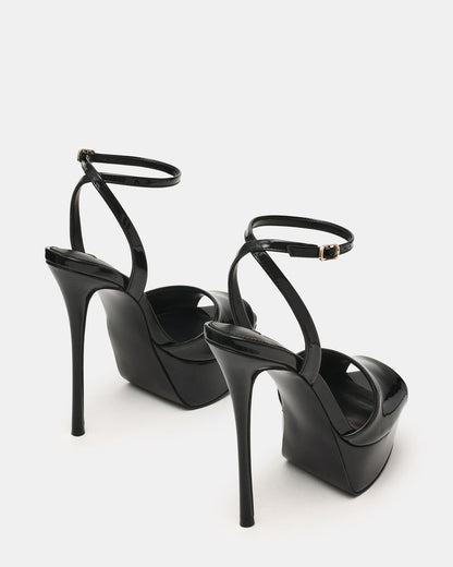 Steve Madden JEZZICA Black Patent Platform Stiletto Ankle Strap Women's Heel
