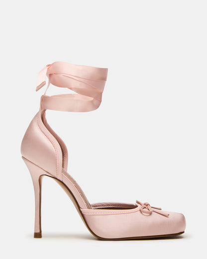 Steve Madden LARINA Pink Satin Square-Toe Stiletto Pump Lace-Up Women's Heel