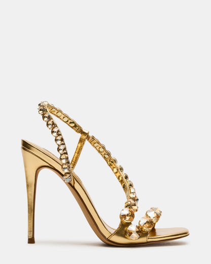 Steve Madden NYLIE Gold Multi Strappy Square-Toe Embellished Women's Heel