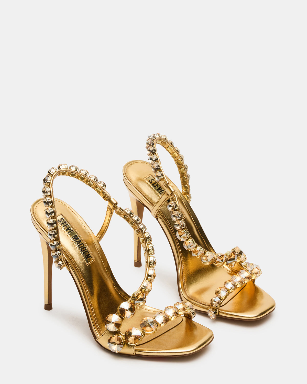 Steve Madden NYLIE Gold Multi Strappy Square-Toe Embellished Women's Heel
