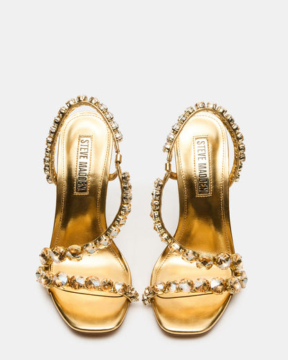 Steve Madden NYLIE Gold Multi Strappy Square-Toe Embellished Women's Heel