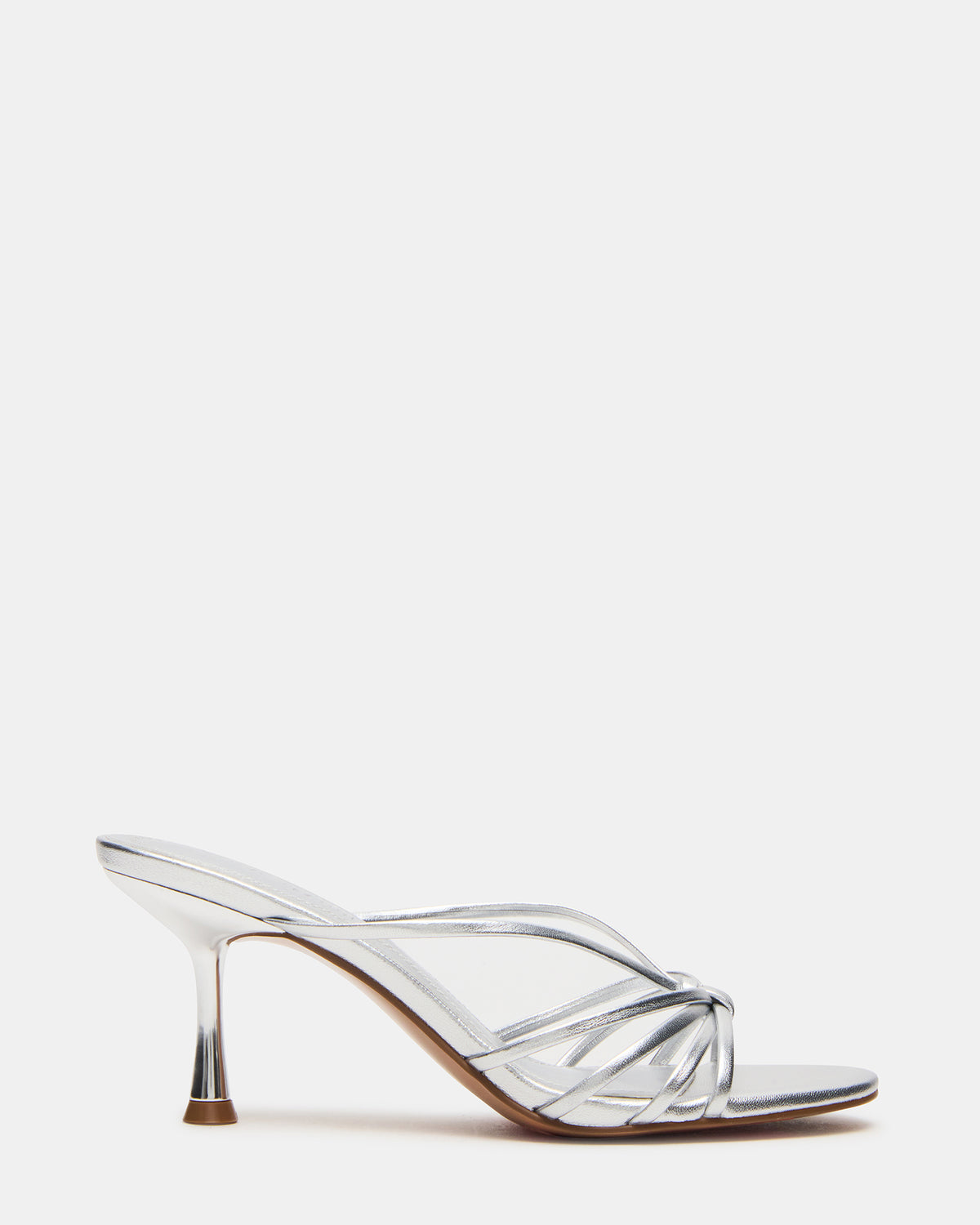 Steve Madden EDNA Silver Leather Strappy Mule Women's Heel