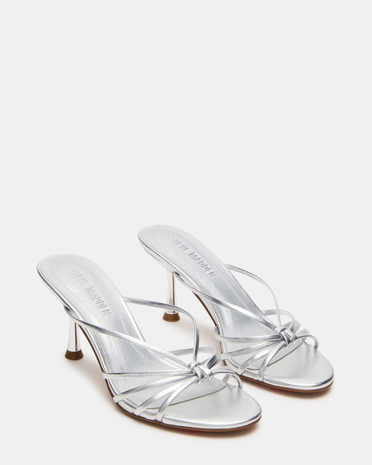 Steve Madden EDNA Silver Leather Strappy Mule Women's Heel
