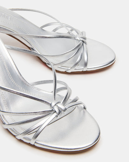 Steve Madden EDNA Silver Leather Strappy Mule Women's Heel