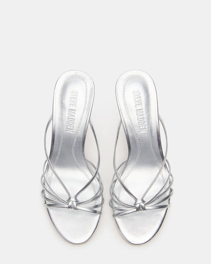 Steve Madden EDNA Silver Leather Strappy Mule Women's Heel