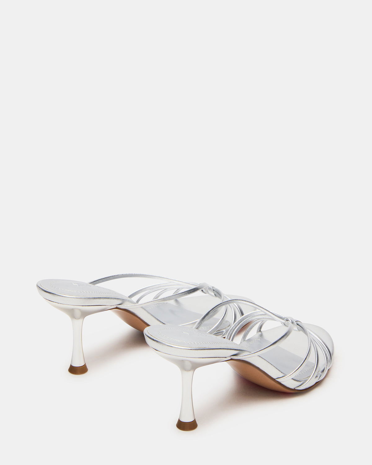 Steve Madden EDNA Silver Leather Strappy Mule Women's Heel