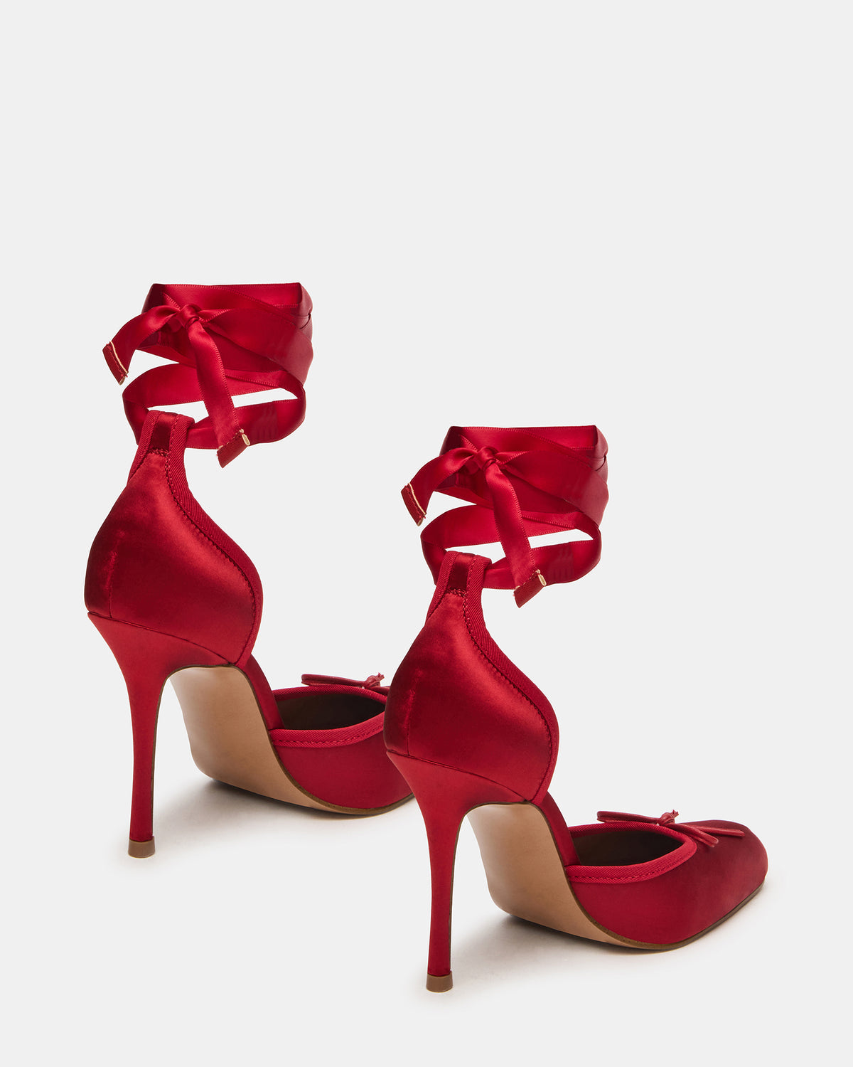 Steve Madden LARINA Red Satin Square-Toe Stiletto Pump Lace-Up Women's Heel