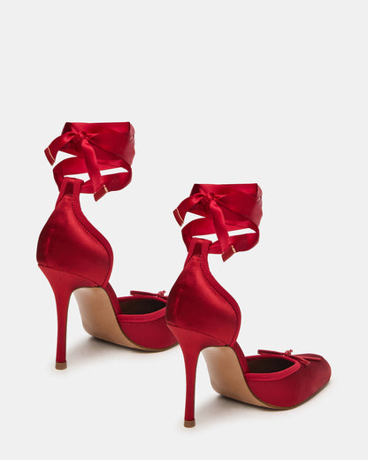 Steve Madden LARINA Red Satin Square-Toe Stiletto Pump Lace-Up Women's Heel