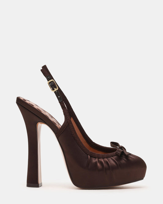 Steve Madden SOFIE Brown Satin Bow Slingback Platform Women's Heel