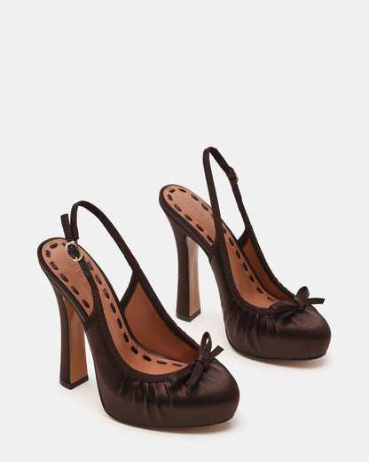 Steve Madden SOFIE Brown Satin Bow Slingback Platform Women's Heel