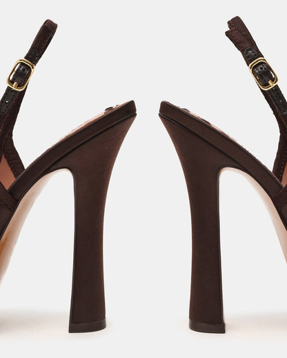 Steve Madden SOFIE Brown Satin Bow Slingback Platform Women's Heel