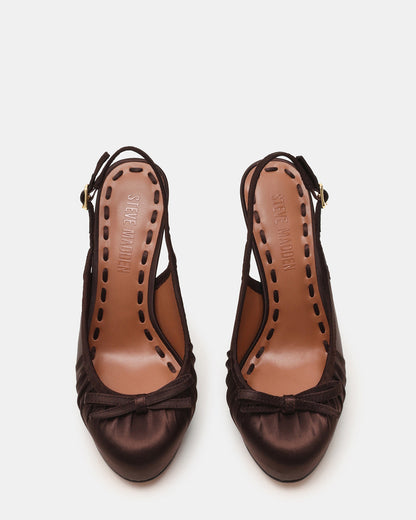 Steve Madden SOFIE Brown Satin Bow Slingback Platform Women's Heel
