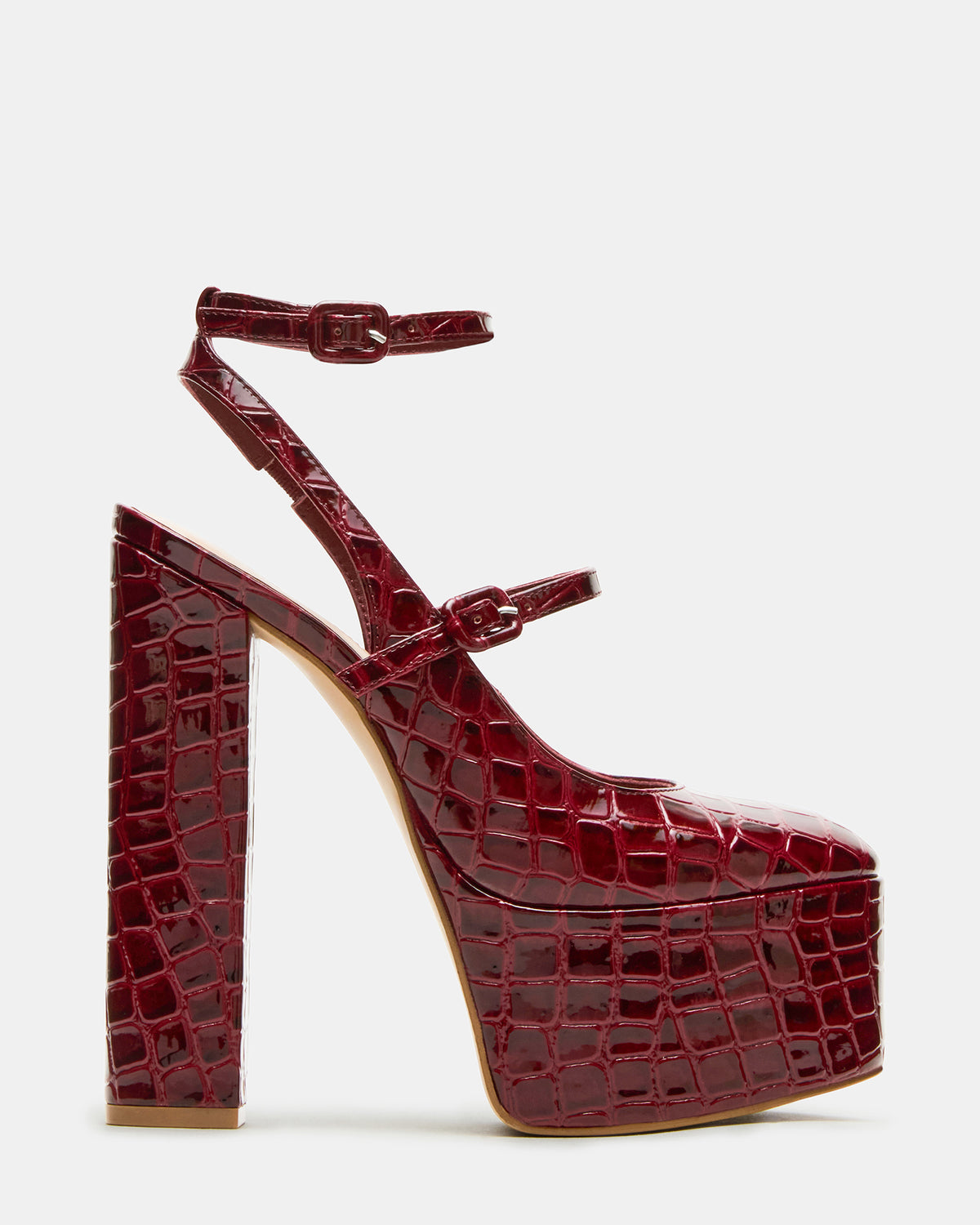 Steve Madden SCOTLYN Red Crocodile Women's Platform Block Heel