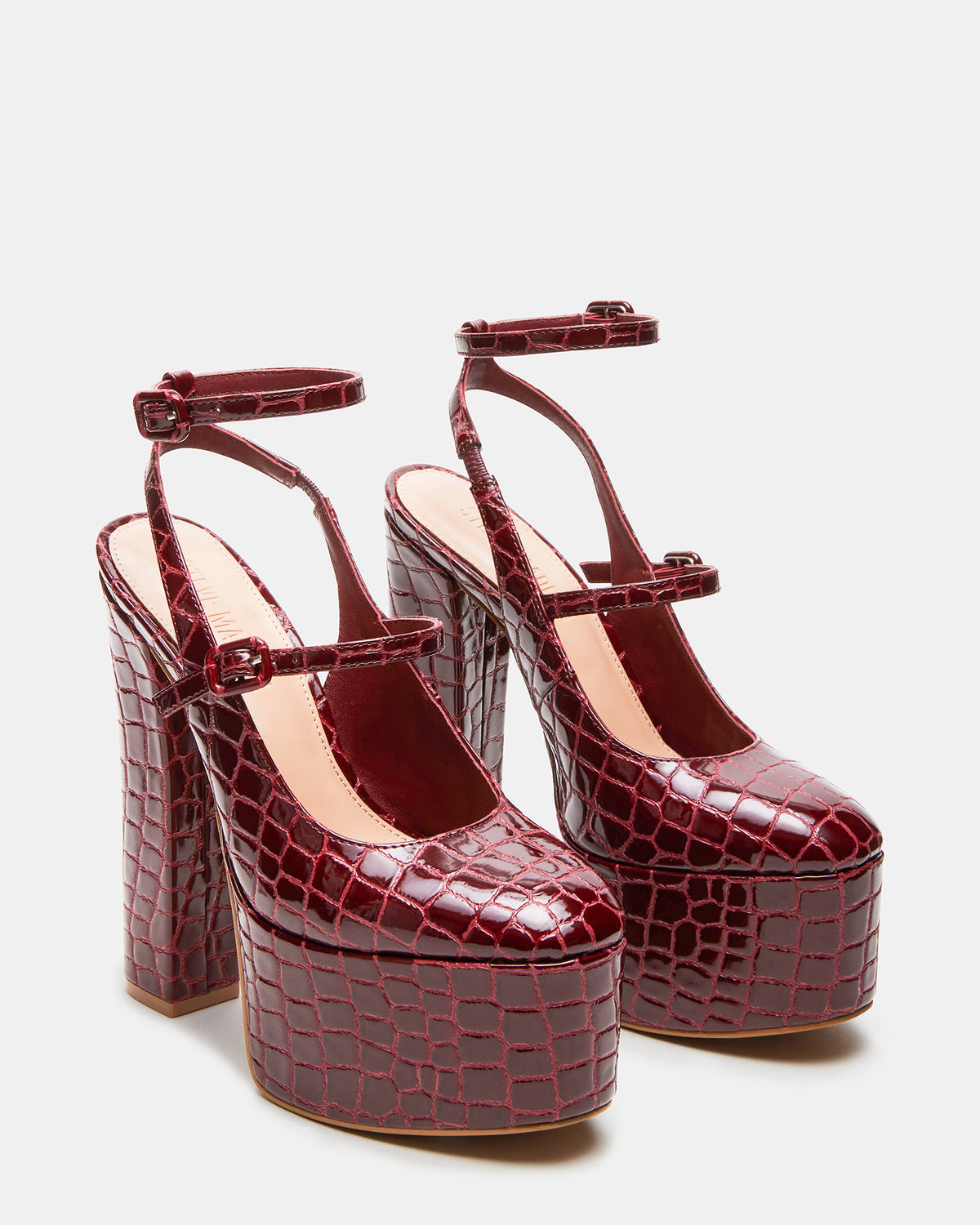 Steve Madden SCOTLYN Red Crocodile Women's Platform Block Heel
