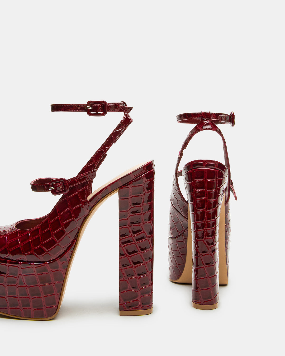 Steve Madden SCOTLYN Red Crocodile Women's Platform Block Heel