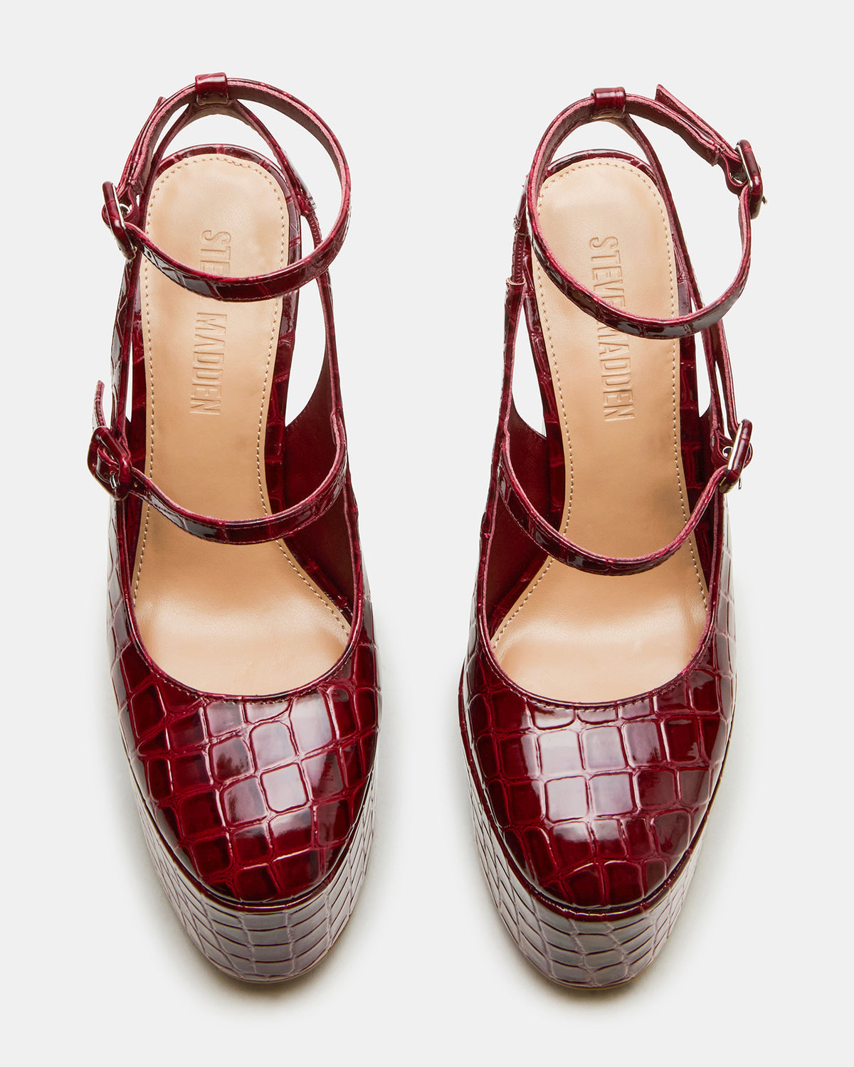 Steve Madden SCOTLYN Red Crocodile Women's Platform Block Heel