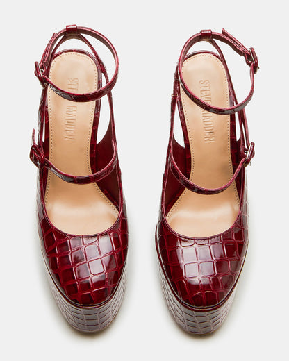 Steve Madden SCOTLYN Red Crocodile Women's Platform Block Heel