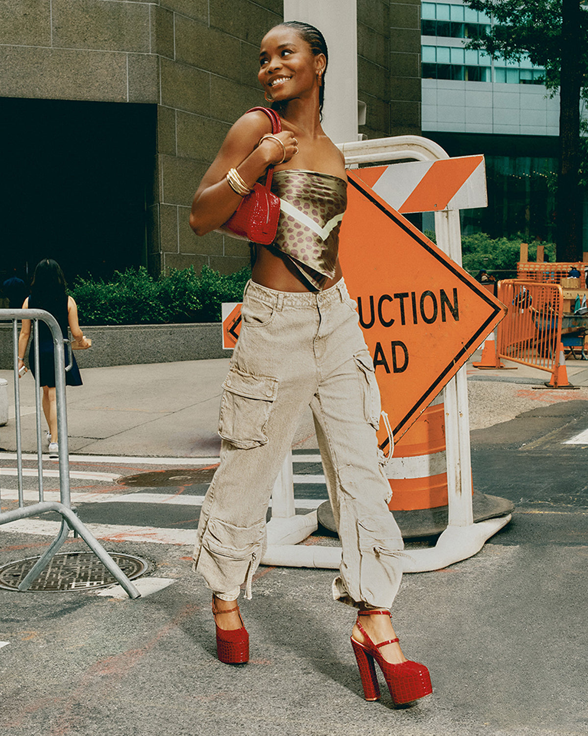 Steve Madden SCOTLYN Red Crocodile Women's Platform Block Heel