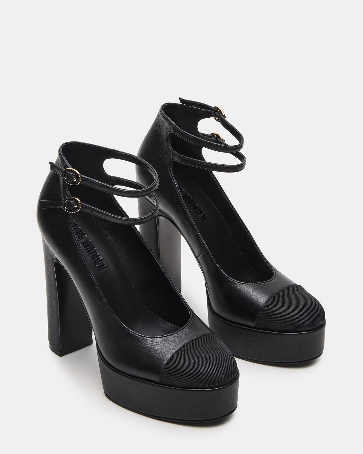 Steve Madden PEYTON Black Leather Block Heel Platform Women's Heel