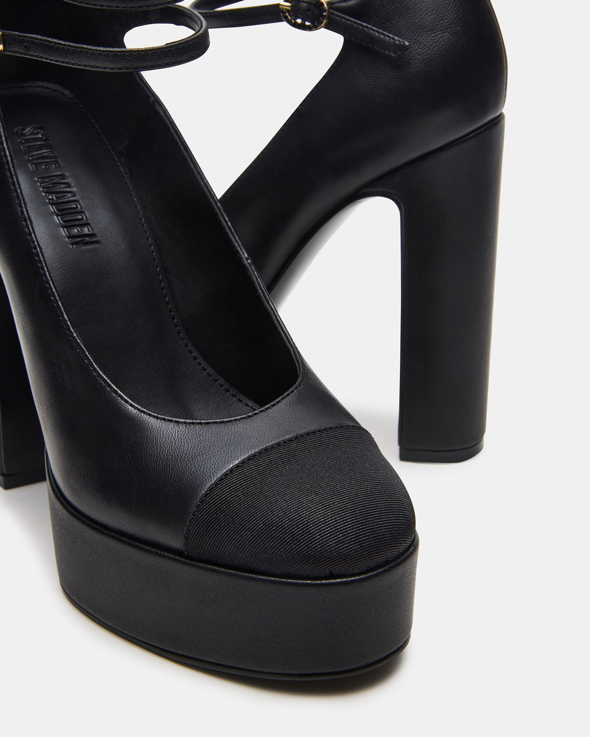 Steve Madden PEYTON Black Leather Block Heel Platform Women's Heel