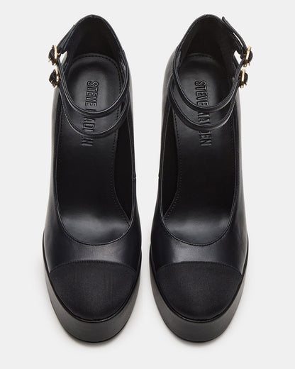 Steve Madden PEYTON Black Leather Block Heel Platform Women's Heel