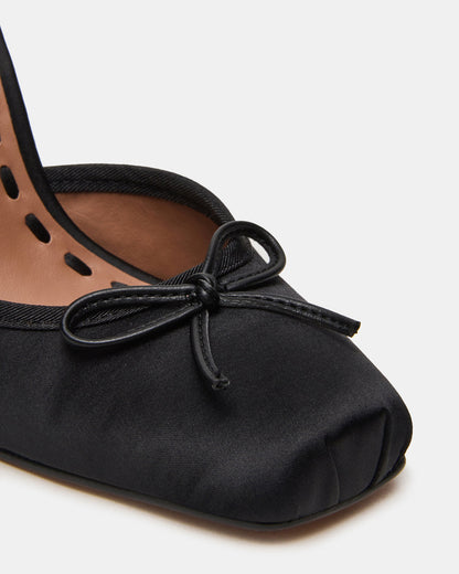 Steve Madden LARINA Black Satin Square-Toe Stiletto Pump Lace-Up Women's Heel