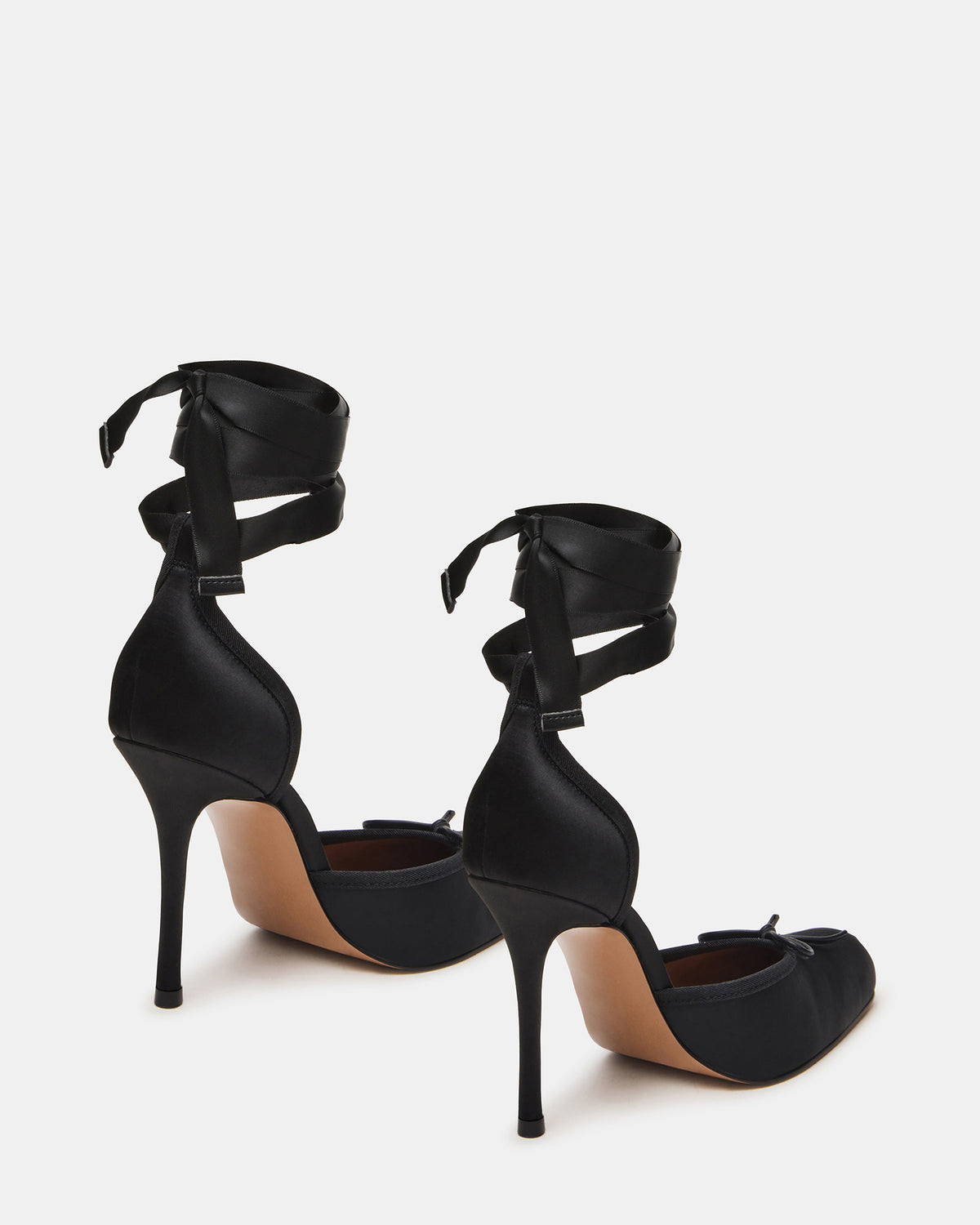 Steve Madden LARINA Black Satin Square-Toe Stiletto Pump Lace-Up Women's Heel