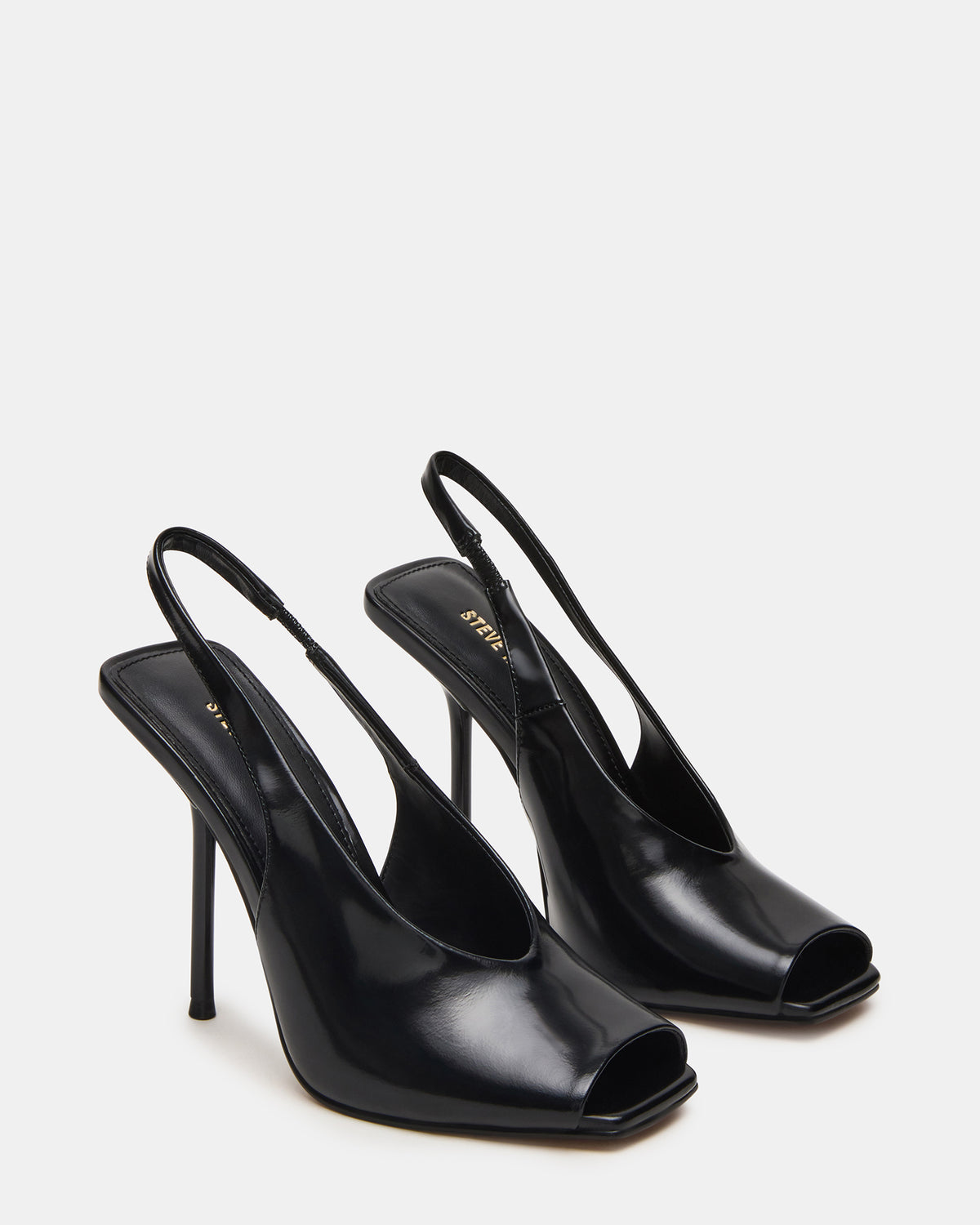 Steve Madden LUCIAN Black Leather Square-Toe Peep-Toe Slingback Women's Heel