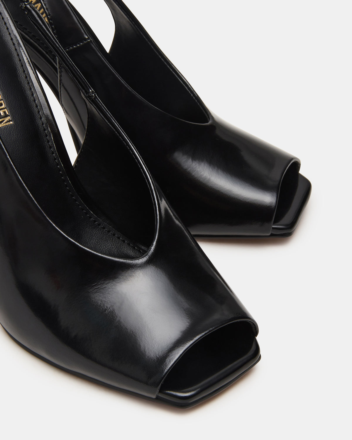 Steve Madden LUCIAN Black Leather Square-Toe Peep-Toe Slingback Women's Heel