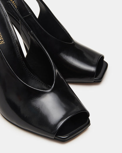 Steve Madden LUCIAN Black Leather Square-Toe Peep-Toe Slingback Women's Heel