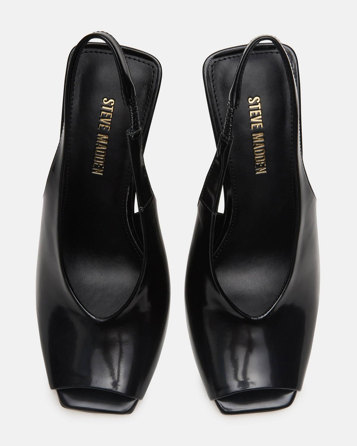 Steve Madden LUCIAN Black Leather Square-Toe Peep-Toe Slingback Women's Heel