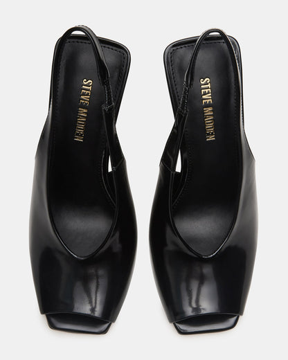 Steve Madden LUCIAN Black Leather Square-Toe Peep-Toe Slingback Women's Heel