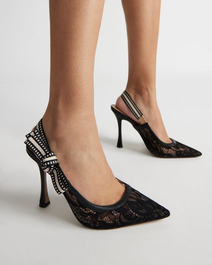 Steve Madden BRI Black Lace Slingback Pump Women's Heel