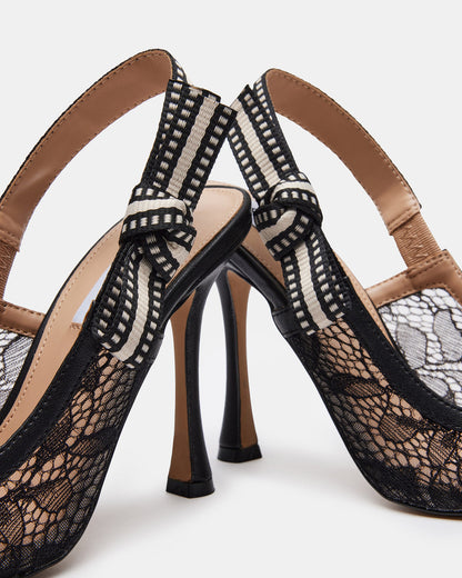 Steve Madden BRI Black Lace Slingback Pump Women's Heel